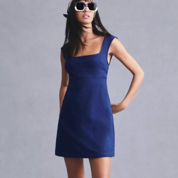 NWT Maeve by Anthropologie Mini Shift Dress Womens 0 Navy Blue Open Back - Picture 5 of 7